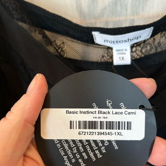 NEW MITTOSHOP Satin look Basic Instinct Black Lace Trim Cami Tank 1X - Picture 4 of 11